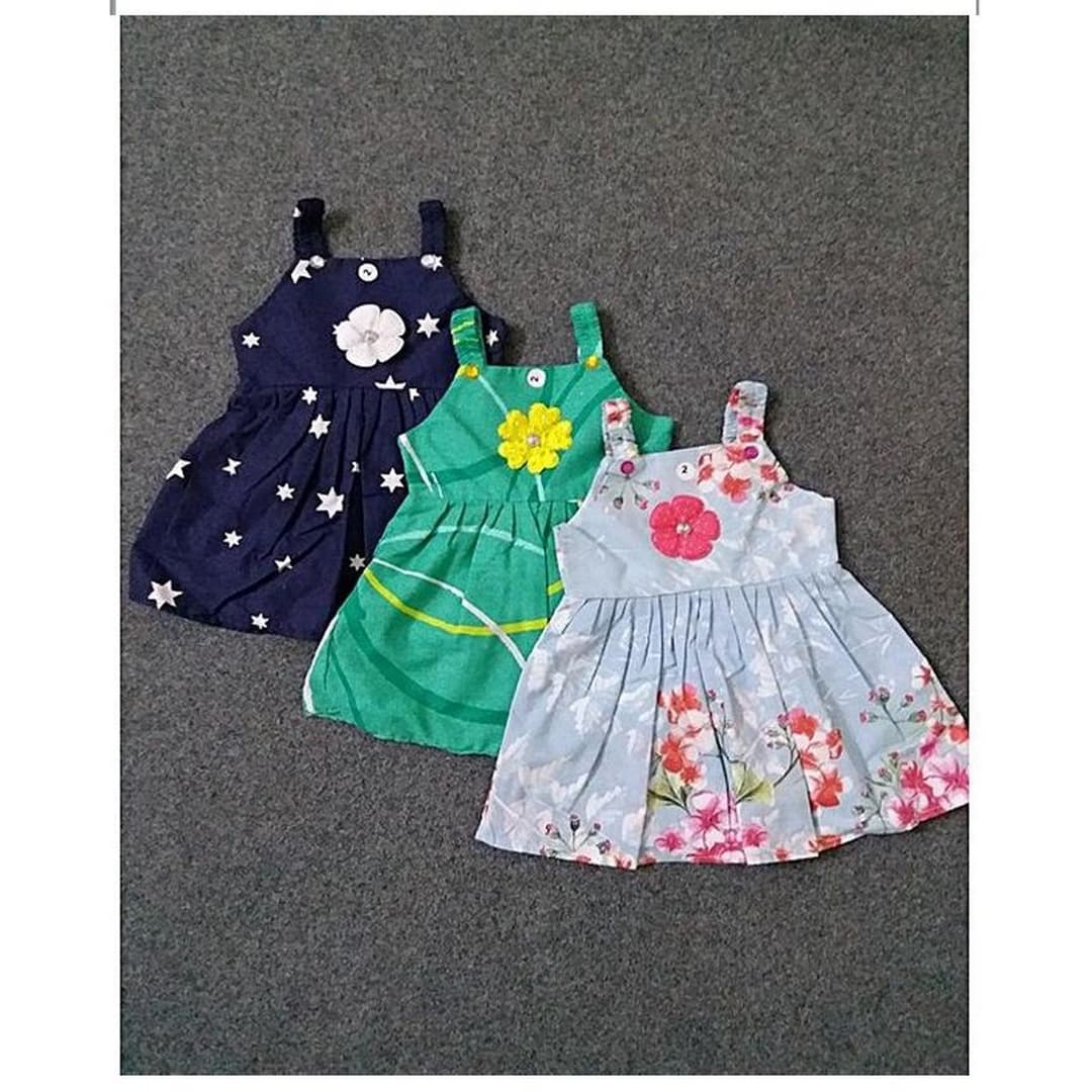 Pack Of 3 - Cotton Printed Summer Baby Frocks - Multicolor